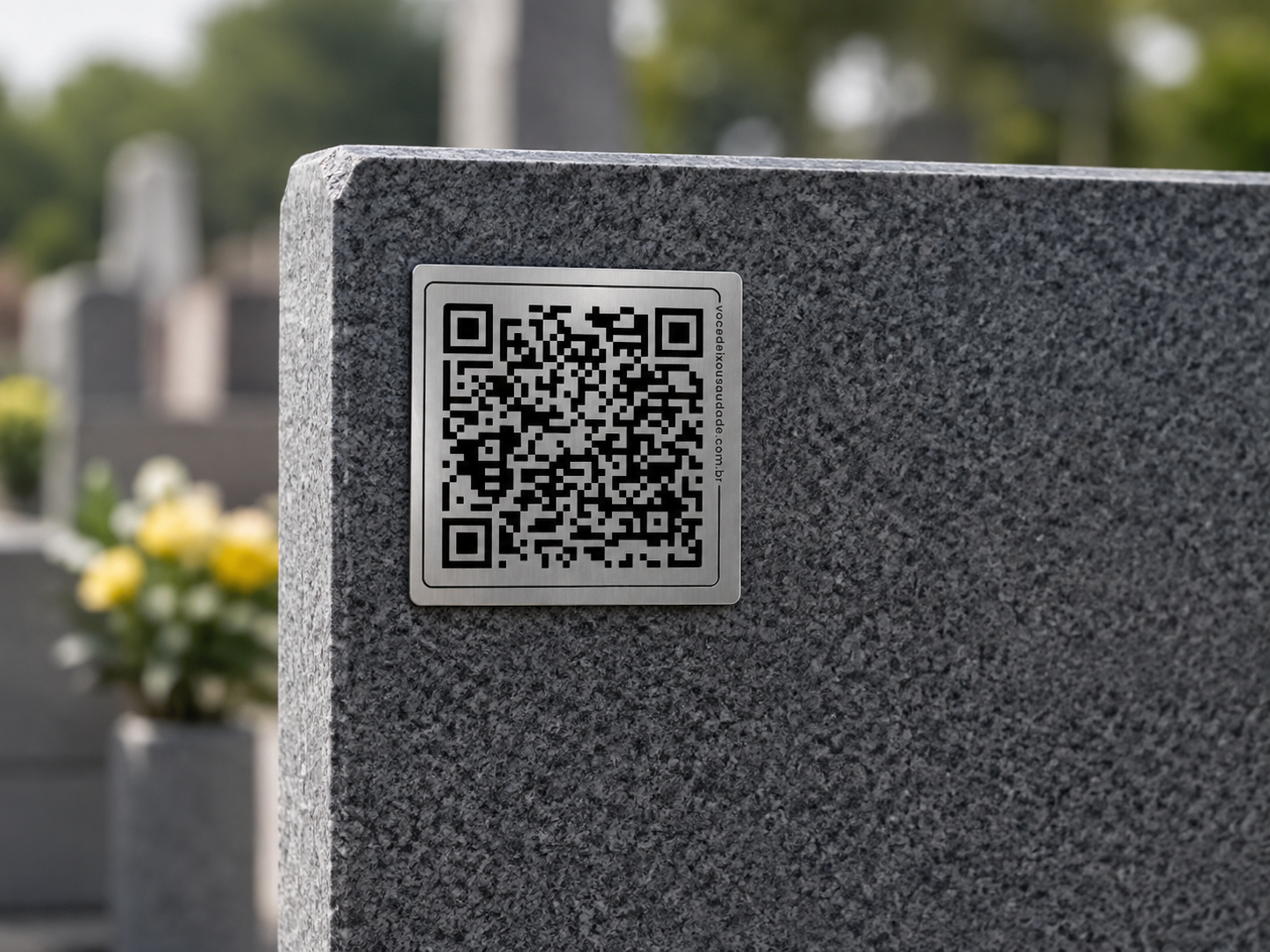 Placa com QR Code em túmulo